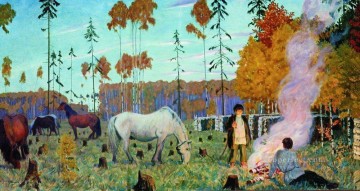 暖炉の夜 1917 年 ボリス・ミハイロヴィチ・クストーディエフ Oil Paintings